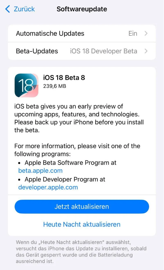 马山苹果手机维修分享苹果 iOS / iPadOS 18 开发者预览版 Beta 8 发布 